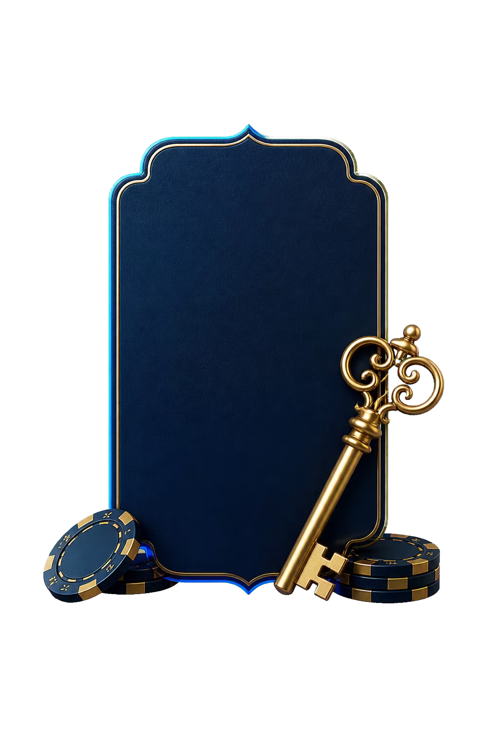 Black casino coupon with a gold key and chips